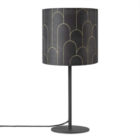 Paco Home Lámpara Mesa Mesilla Pantalla Tela Pared Salón Lámpara Mesa Vintage Lámpara de mesa - Negro, Diseño 5 (Ø18 cm)