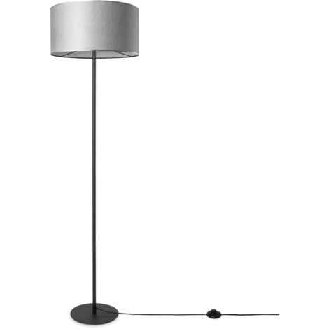 Paco Home Lámpara Pie Salón Pantalla Tela De Mesa Pantalla Textil E27 Luz Nocturna Gris (Ø38 cm), Lámpara de pie-Negro - Tipo 2
