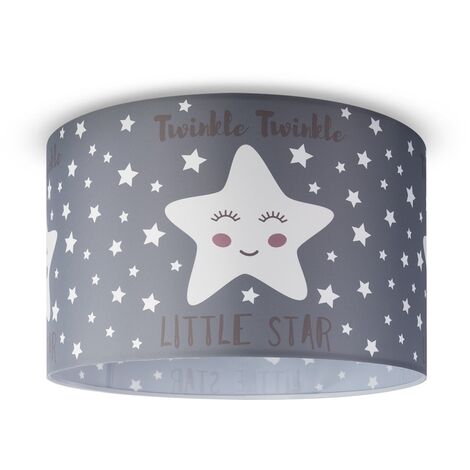 Paco Home Lámpara Techo Cuarto Infantil Suspensión Bebé Pantalla Tela Redonda Estrellas Diseño 3 (Ø45,5 cm), Luz de techo - Blanco
