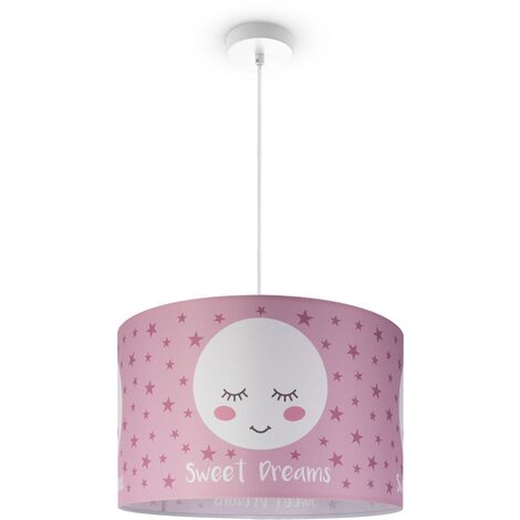 Paco Home Lámpara Techo Cuarto Infantil Suspensión Bebé Pantalla Tela Redonda Estrellas Lámpara colgante - Blanco, Diseño 2 (Ø45,5 cm)