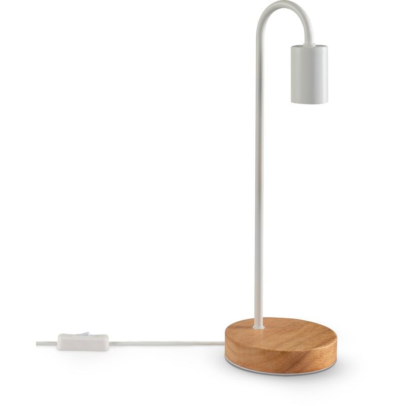 Paco Home - Lampe à Poser Chevet E14 Lampadaire Minimaliste Scandinave E27 Pied Bois Lampe de table, Blanc