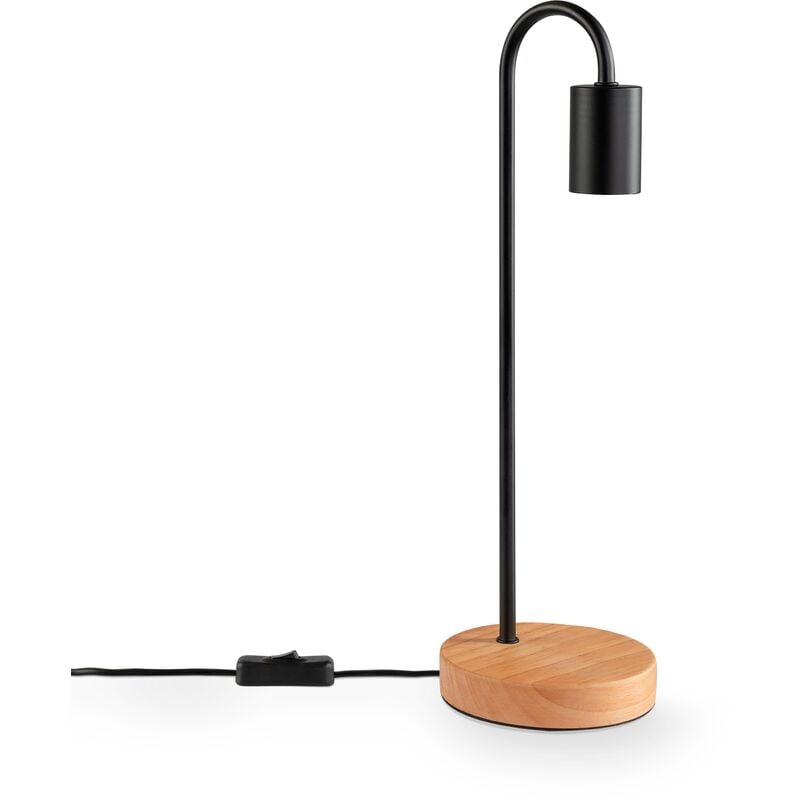 Paco Home - Lampe à Poser Chevet E14 Lampadaire Minimaliste Scandinave E27 Pied Bois Lampe de table, Noir
