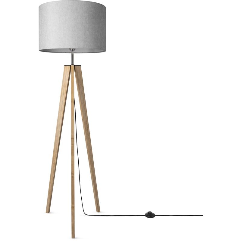 Lampe à poser Trépied Lampe De Chevet Lampadaire E27 Abat-Jour Tissu Uni Lampadaire - Bambou, Gris (Ø44,5 cm) - Paco Home