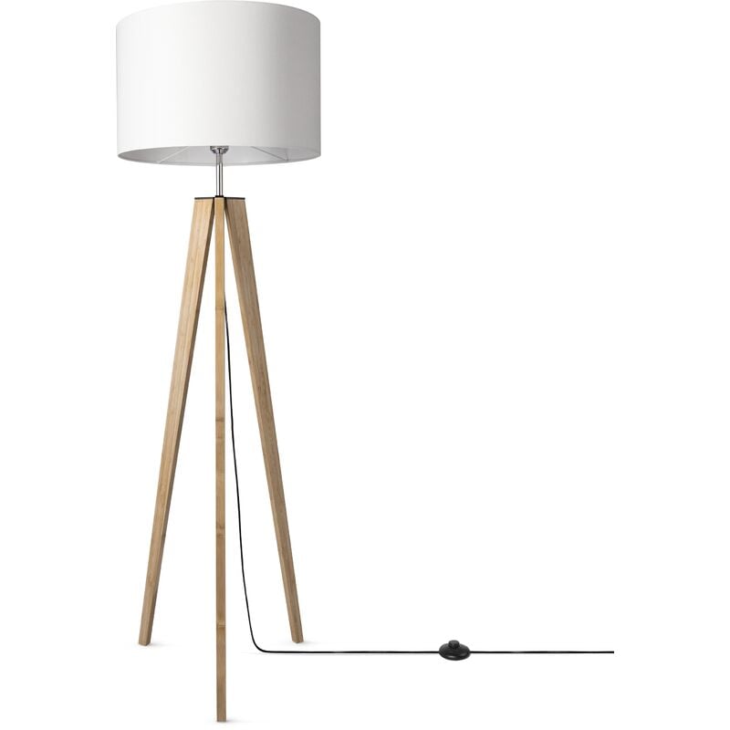 Lampe à poser Trépied Lampe De Chevet Lampadaire E27 Abat-Jour Tissu Uni Lampadaire - Bambou, Blanc (Ø44.5 cm) - Paco Home