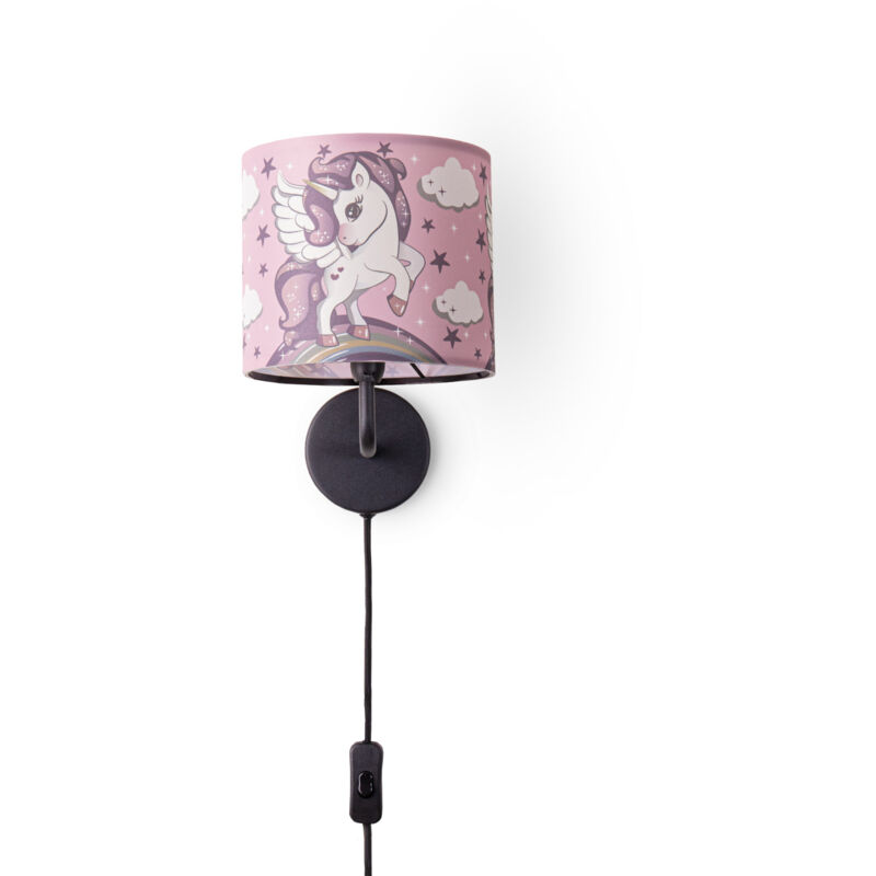 Paco Home - Lampe Table Chambre D'Enfant Applique Rue Pompiers Abat-jour Tissu Rond Lampe murale - Noir, Design 5 (Ø18 cm)