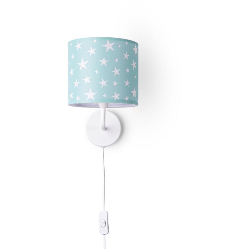 Paco Home Lampe À Poser Chambre Enfant Abat-Jour Tissu Rond Applique Lune Étoiles E14 Lampe murale - Blanc, Design 5 (Ø18 cm)