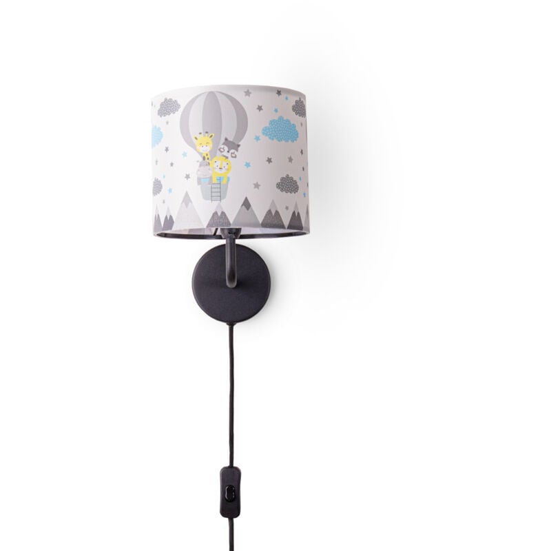 Paco Home - Lampe Table Chambre D'Enfant Applique Rue Pompiers Abat-jour Tissu Rond Lampe murale - Noir, Design 6 (Ø18 cm)
