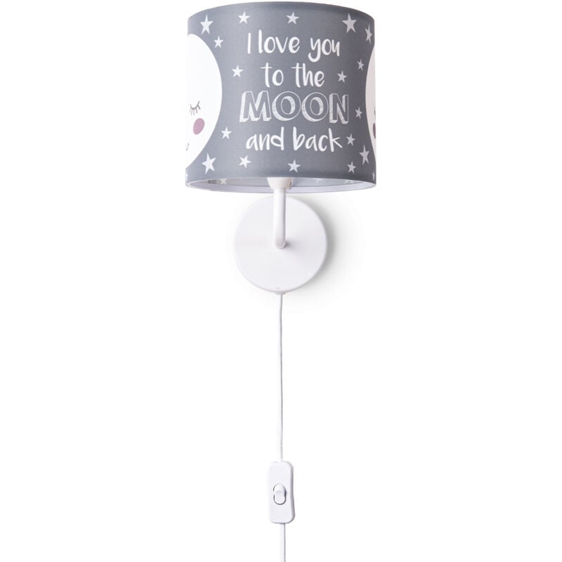 Paco Home - Lampe à Poser Chambre Enfant Abat-Jour Tissu Rond Applique Lune Étoiles E14 Lampe murale - Blanc, Design 1 (Ø18 cm)