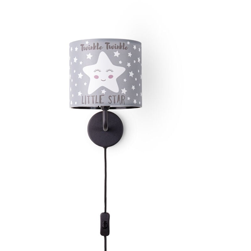Paco Home - Lampe à Poser Chambre Enfant Abat-Jour Tissu Rond Applique Lune Étoiles E14 Lampe murale - Noir, Design 3 (Ø18 cm)