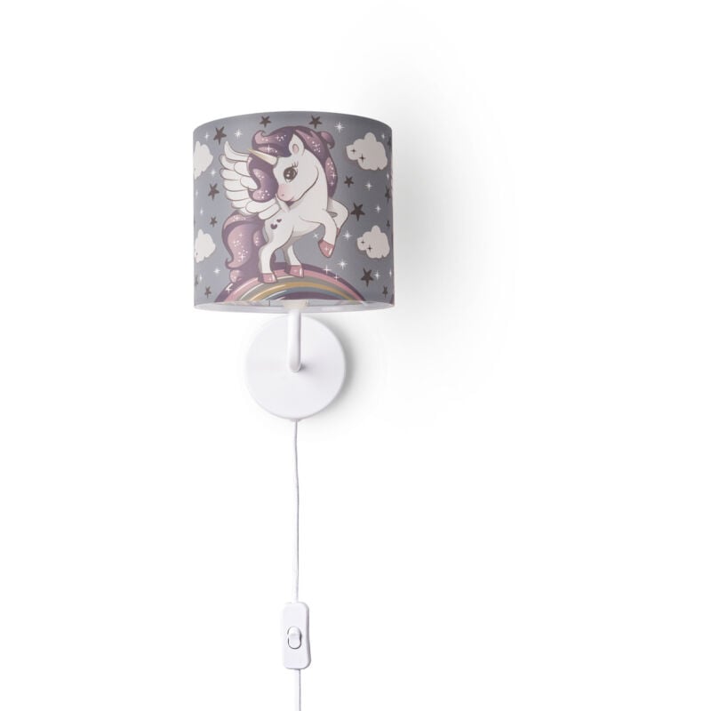 Paco Home - Lampe Table Chambre D'Enfant Applique Rue Pompiers Abat-jour Tissu Rond Lampe murale - Blanc, Design 4 (Ø18 cm)