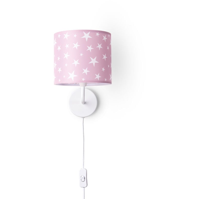 Paco Home Lampe À Poser Chambre Enfant Abat-Jour Tissu Rond Applique Lune Étoiles E14 Lampe murale - Blanc, Design 7 (Ø18 cm)