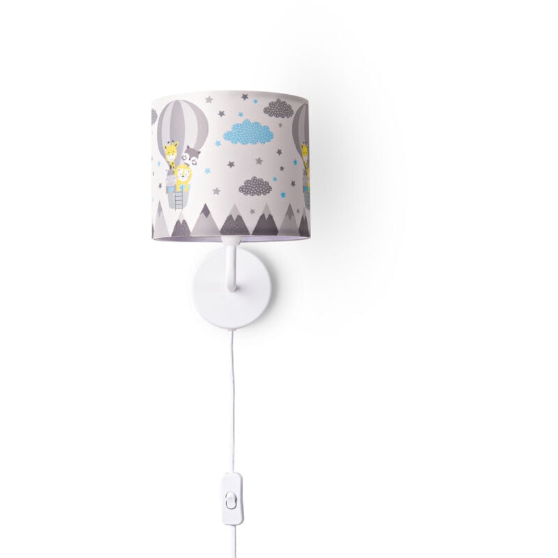 Paco Home - Lampe Table Chambre D'Enfant Applique Rue Pompiers Abat-jour Tissu Rond Lampe murale - Blanc, Design 6 (Ø18 cm)