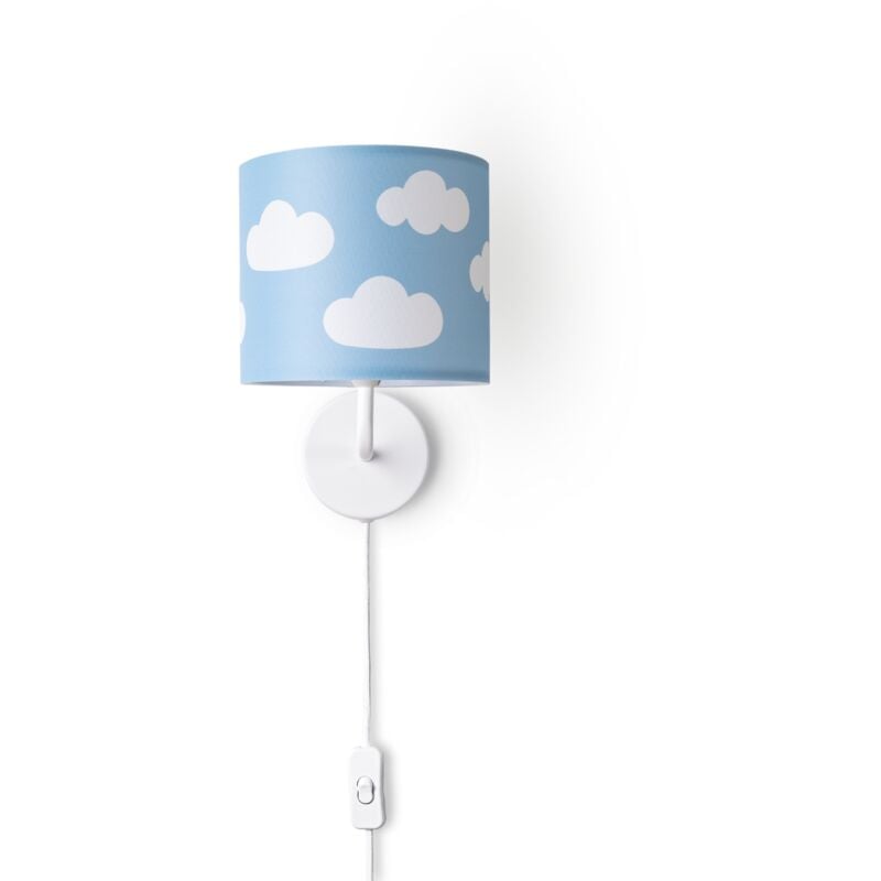 Paco Home - Lampe à Poser Chambre Enfant Abat-Jour Tissu Rond Applique Lune Étoiles E14 Lampe murale - Blanc, Bleu (Ø18 cm)