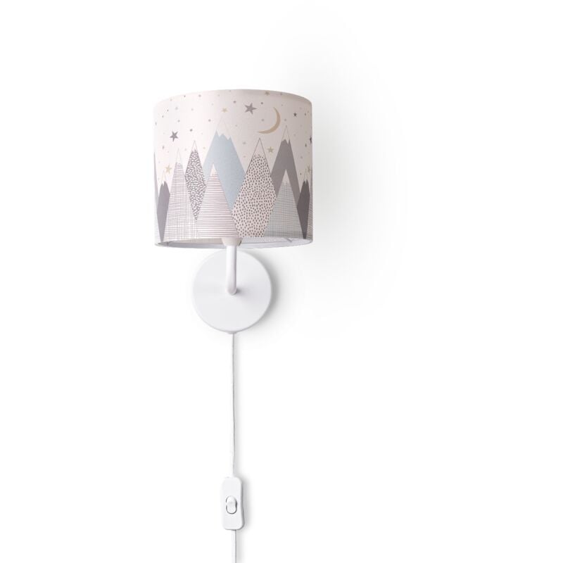 Paco Home Lampe Table Chambre DEnfant Applique Rue Pompiers Abat-jour Tissu Rond Lampe murale - Blanc, Design 7 (Ø18 cm)