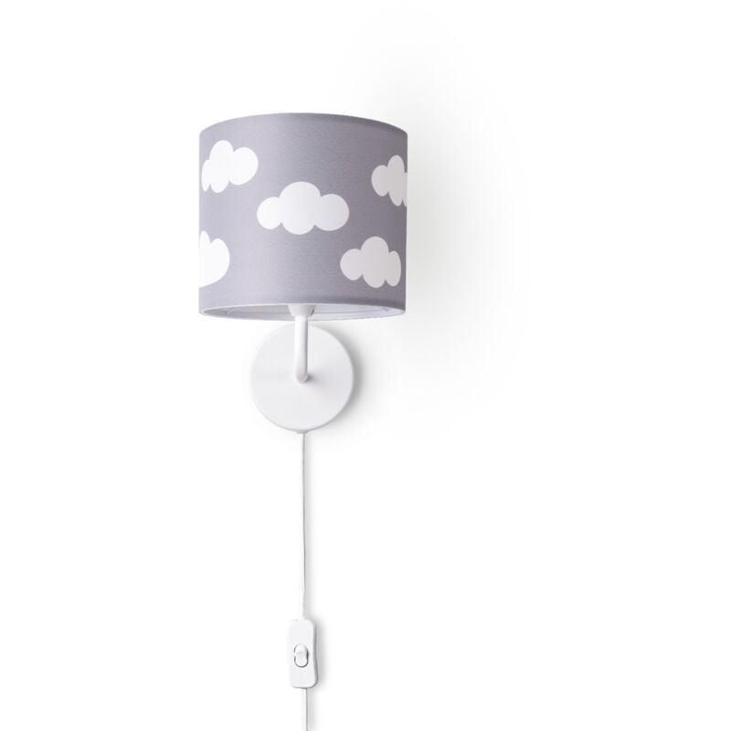 Paco Home - Lampe à Poser Chambre Enfant Abat-Jour Tissu Rond Applique Lune Étoiles E14 Lampe murale - Blanc, Design 9 (Ø18 cm)