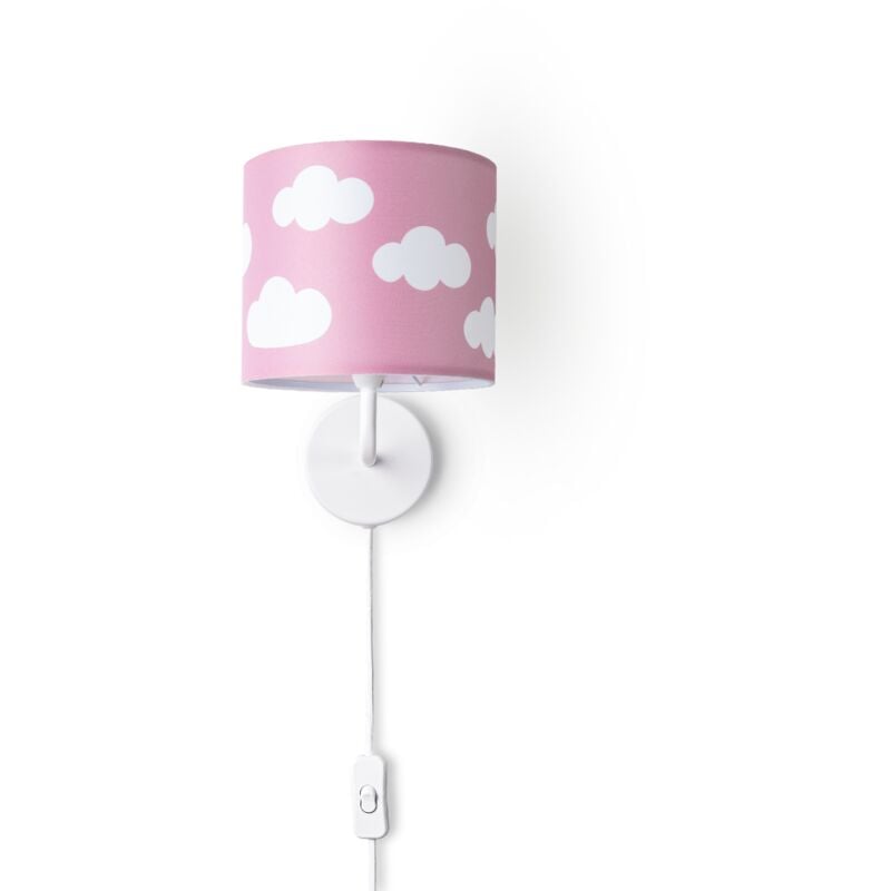 Paco Home - Lampe à Poser Chambre Enfant Abat-Jour Tissu Rond Applique Lune Étoiles E14 Lampe murale - Blanc, Design 10 (Ø18 cm)
