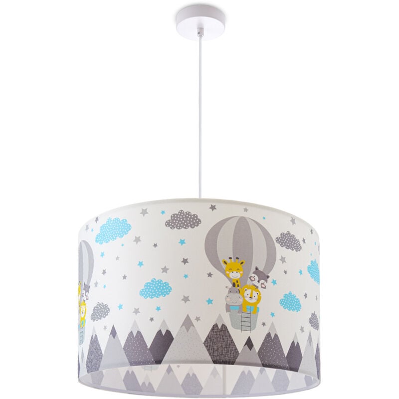 Paco Home - Plafonnier Chambre Enfant Suspension Chambre Bébé Pompier Rue Police E27 Lampe à suspension - Blanc, Design 6 (Ø45,5 cm)