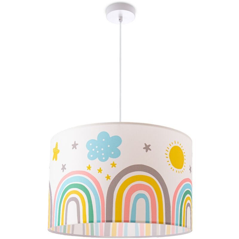 Plafonnier Suspension Chambre Enfant Abat-Jour Tissu Rond Coloré Bébé E27 Lampe à suspension - Blanc, Multicolore 3 (Ø455cm) - Paco Home