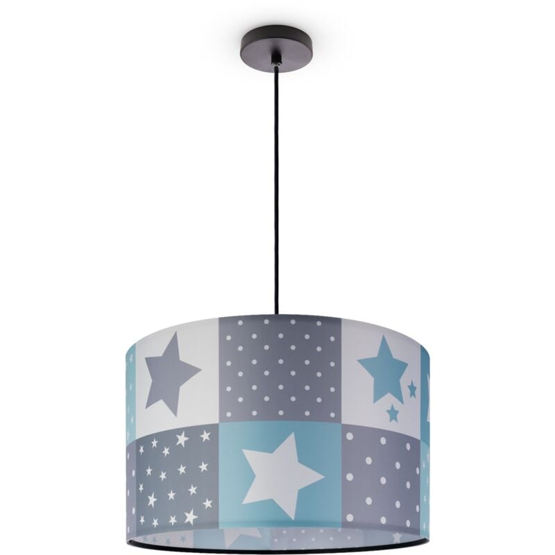 Plafonnier Suspension Chambre Enfant Abat-Jour Tissu Rond Coloré Bébé E27 Lampe à suspension - Noir, Bleu (Ø45,5 cm) - Paco Home
