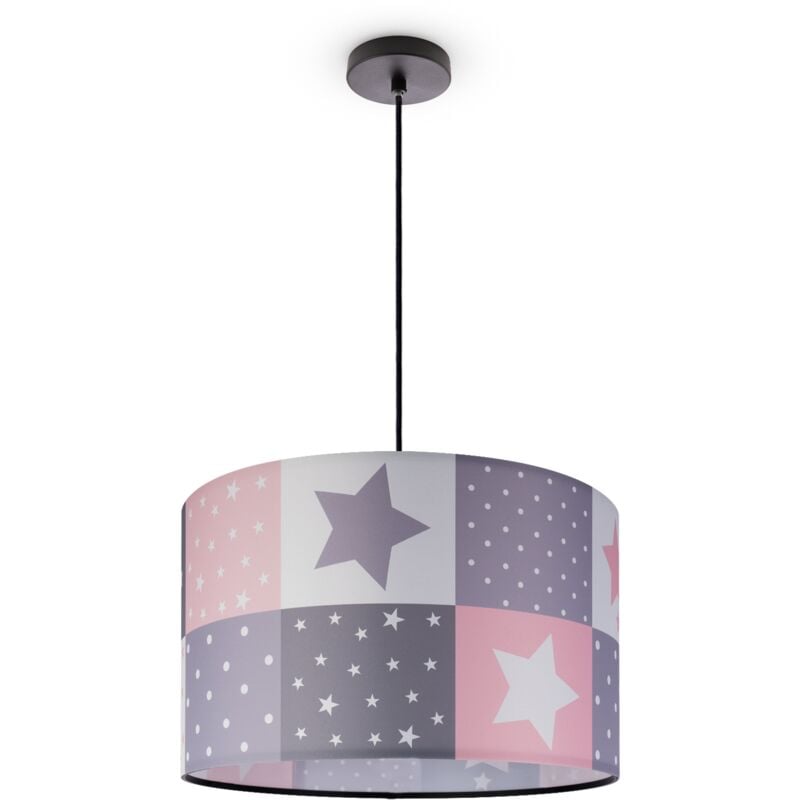 Plafonnier Suspension Chambre Enfant Abat-Jour Tissu Rond Coloré Bébé E27 Lampe à suspension - Noir, Rose (Ø45.5 cm) - Paco Home