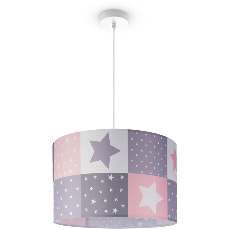 Plafonnier Suspension Chambre Enfant Abat-Jour Tissu Rond Coloré Bébé E27 Lampe à suspension - Blanc, Rose (Ø45.5 cm) - Paco Home