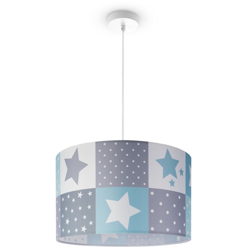 Plafonnier Suspension Chambre Enfant Abat-Jour Tissu Rond Coloré Bébé E27 Lampe à suspension - Blanc, Bleu (Ø45,5 cm) - Paco Home