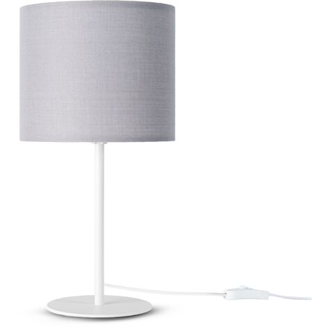 Paco Home Lampe De Table Applique Lampe Salon Chambre À Coucher Abat-Jour Tissu Uni Lampe de table - Blanc, Grey (Ø18 cm)