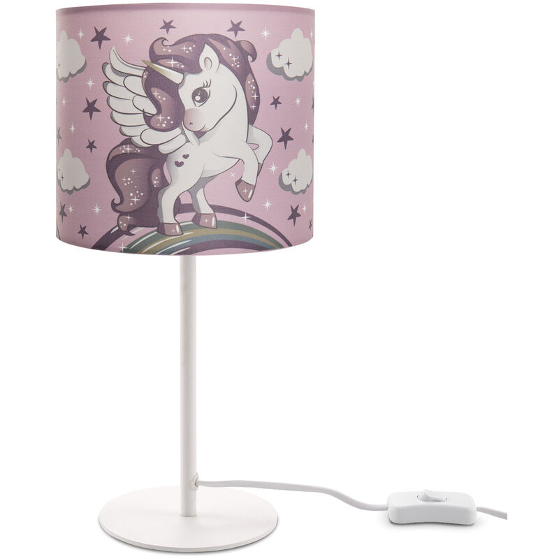 Paco Home - Lampe d'enfant lampe de table Chambre d'enfant, Lampe Licorne pour fille E14 Blanc, Rose (Ø18 cm)