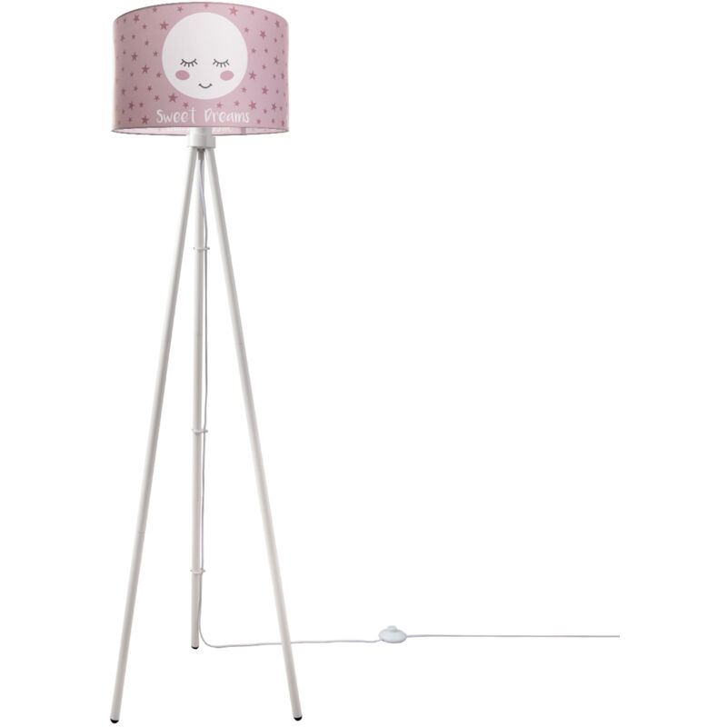 Lampe pour enfants Lampadaire Chambre d'enfant Lampe avec motif lune E27 Trois Pieds Blanc + Ampoule, Rose (Ø38 cm) - Paco Home