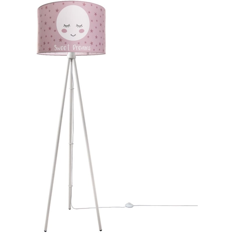 Lampe pour enfants Lampadaire Chambre d'enfant Lampe avec motif lune E27 Trois Pieds Blanc, Rose (Ø45.5 cm) - Paco Home