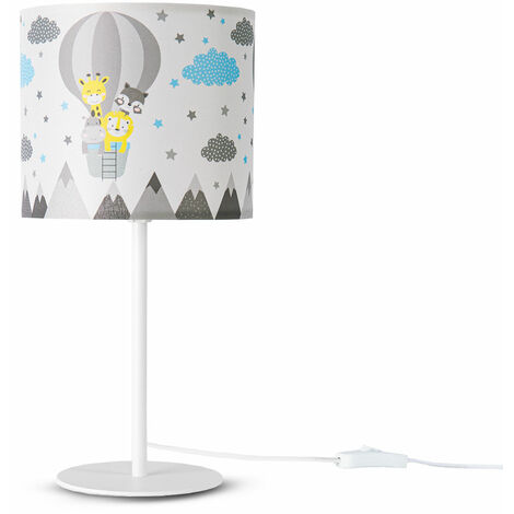 Paco Home Lampe Table Chambre DEnfant Applique Rue Pompiers Abat-jour Tissu Rond