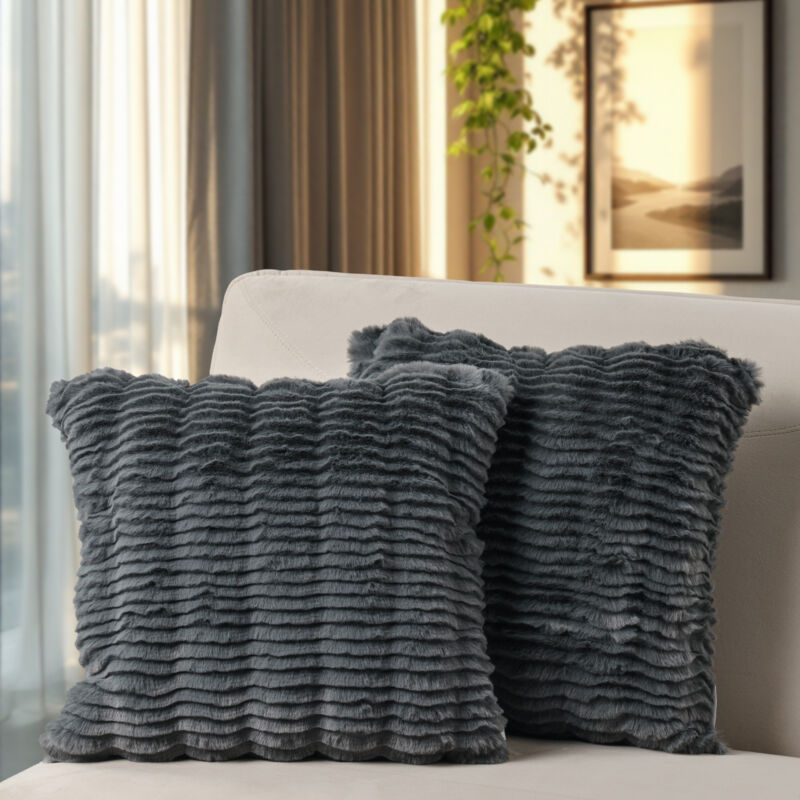 Lot De 2 Coussins Décoratifs Housse De Coussin Décoration Salon Coussins Canapé 2pcs-Set, Anthracite - Paco Home