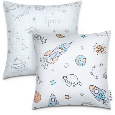 Paco Home Lot De 2 Housse De Coussin 45x45 Housse Coussin Canapé Enfants Divers Motifs Blanc 3, 2pcs-Set