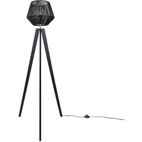 Paco Home Lumin. De Pie Moderna Salón Dormitorio Ratán Boho Cesto Luminaria De Pie E27  Negro (Ø33 cm),  Lámpara de piso negro