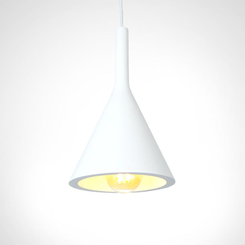 Luminaire à suspension , E27, luminaire pour séjour, salle à manger, cuisine, réglable en hauteur Plâtre blanc, Sans ampoules - Paco Home