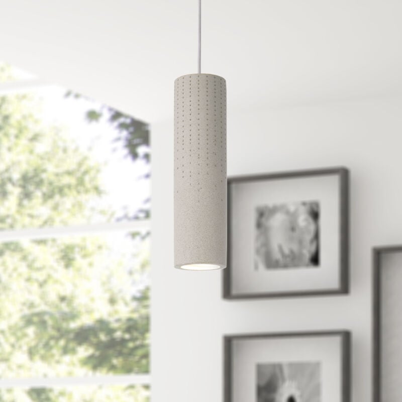 Luminaire à suspension , GU10, luminaire pour séjour, salle à manger, cuisine, réglable en hauteur Béton Grès Blanc, Sans ampoules - Paco Home