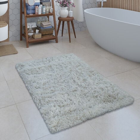 Paco Home Moderne Badematte Badezimmer Teppich Shaggy Kuschelig Weich Einfarbig Creme 80x150 cm