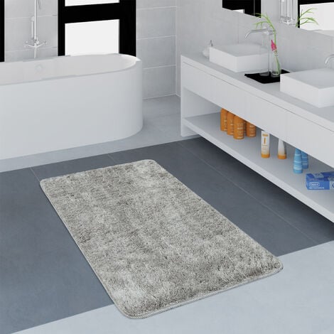 Kurzflor-Teppich Für Badezimmer Mit Rauten-Muster In Grau Weiß Badematte 