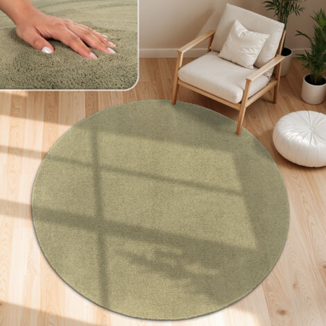 Paco Home Moderner Wohnzimmer Teppich Kurzflor Waschbar Weich Einfarbig Felloptik Anti-Rutsch 80 cm Rund, Hellgrün