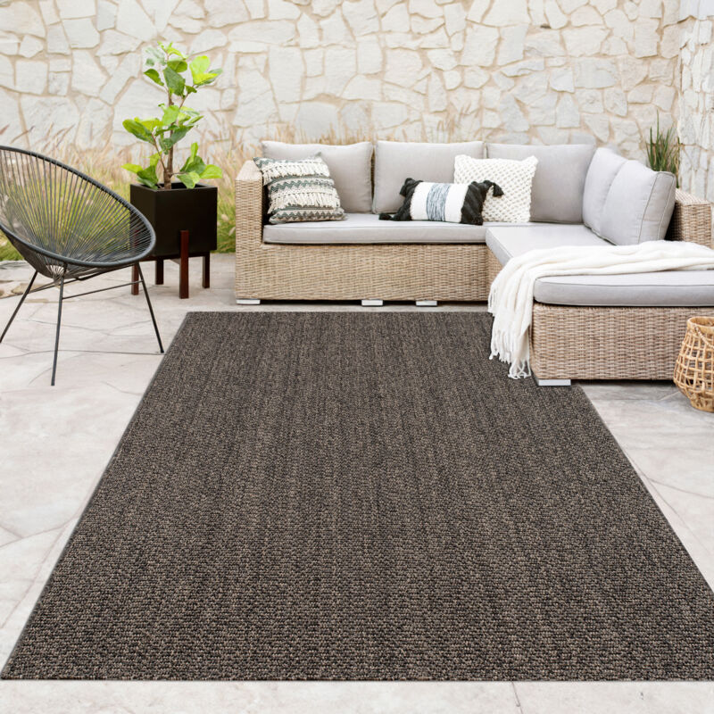 Paco Home - Outdoor Indoor Loop Teppich Wetterfest Terrasse Küche Natur Weiche Struktur Anthrazit 160x220 Cm