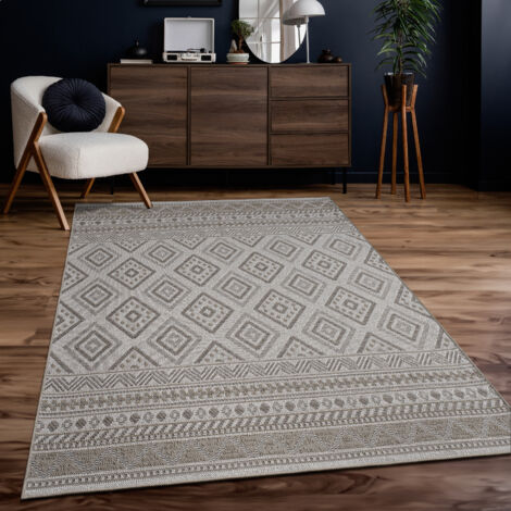 Paco Home Outdoor Teppich Flachgewebe modern Boho Ethno wetterfest Außenbereich 80x150 cm, Beige 2