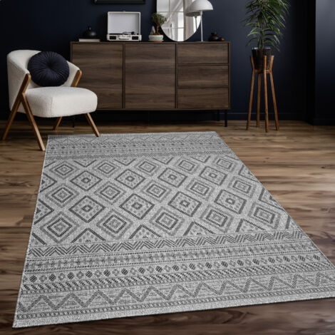 Paco Home Outdoor Teppich Flachgewebe modern Boho Ethno wetterfest Außenbereich 80x250 cm, Anthrazit
