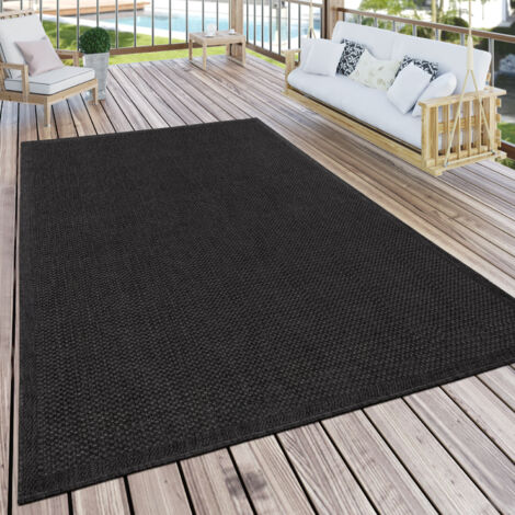 Paco Home Outdoor Teppich Für Terrasse Und Balkon Küchenteppich Einfarbig Modern Schwarz