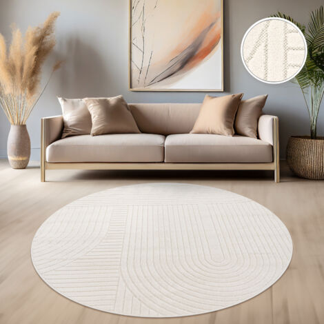 Paco Home Outdoor Teppich Wetterfest Balkon Wohnzimmer Skandinavisch Boho Einfarbig Creme 120 cm Rund