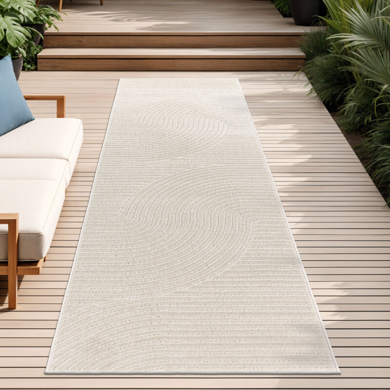 Paco Home - Outdoor Teppich Wetterfest Balkon Wohnzimmer Skandinavisches Boho Einfarbig 80x150 Cm, Creme 2
