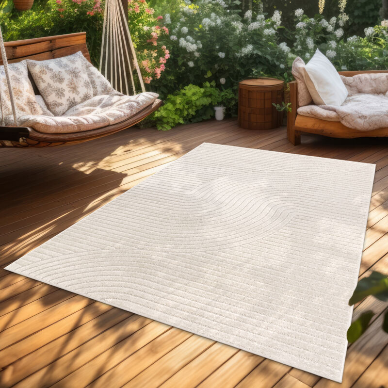 Paco Home - Outdoor Teppich Wetterfest Balkon Wohnzimmer Skandinavisches Boho Einfarbig 160x230 Cm, Creme 2