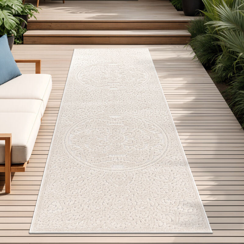 Paco Home - Outdoor Teppich Wetterfest Balkon Wohnzimmer Skandinavisches Boho Einfarbig 60x100 Cm, Creme 3