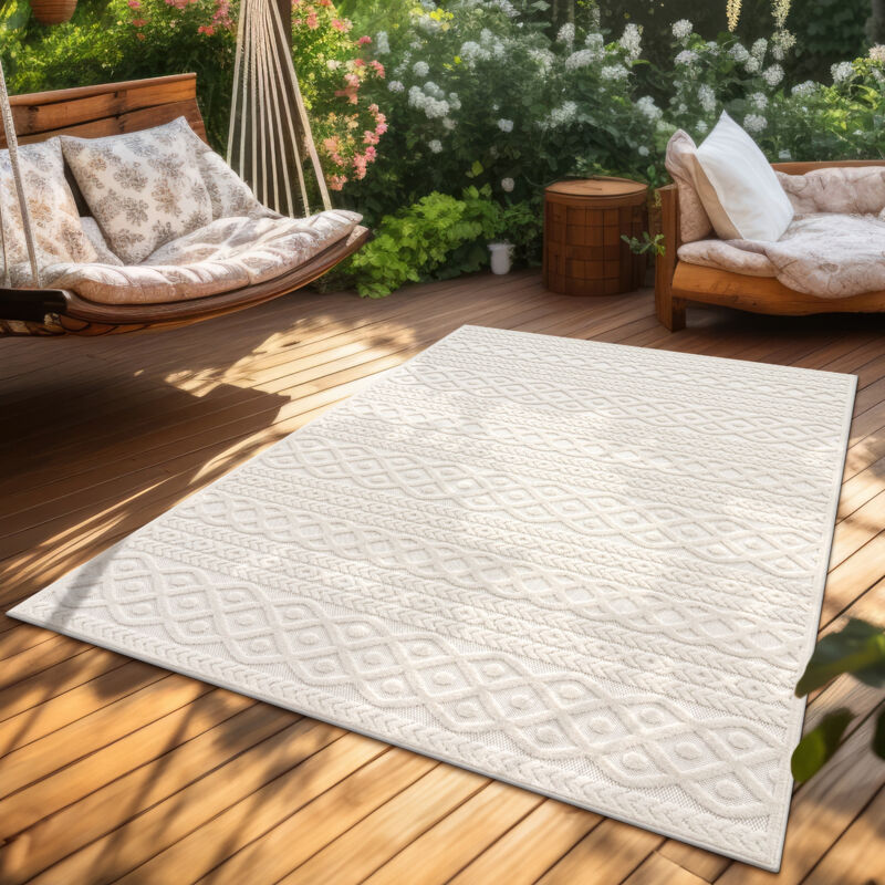 Outdoor Teppich Wetterfest Balkon Wohnzimmer Skandinavisches Boho Einfarbig 160x230 Cm, Creme 4 - Paco Home