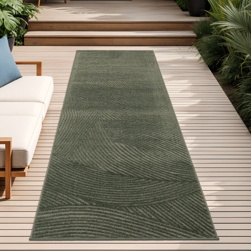 Paco Home - Outdoor Teppich Wetterfest Balkon Wohnzimmer Skandinavisches Boho Einfarbig 80x150 Cm, Grün 2