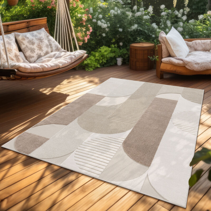 Paco Home Outdoor Teppich Wetterfest Balkon Wohnzimmer Skandinavisches Boho Einfarbig 200x290 Cm, Beige 2